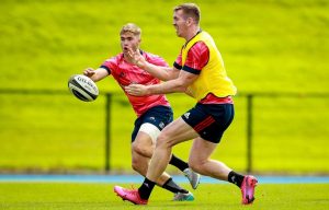 Chris Farrell with Academy out-half Jack Crowley.