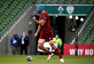 Tadhg Beirne celebrates his try on a Man of the Match performance.