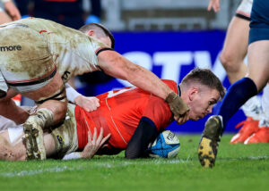 Chris Farrell is stopped just short of the line.