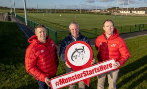 Munster Rugby Head of Rugby Development Colm McMahon, DIrector Fethard Town Park Maurice Moloney and Munster Rugby Chief Operating Officer Phillip Quinn at the launch of the Regional Centre of Excellence for Munster Rugby at Fethard Town Park ©INPHO