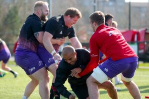Jeremy Loughman, Stephen Archer, Alex Kendellen and Simon Zebo horsin' around.