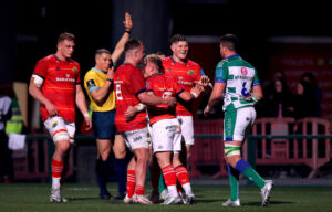 Craig Casey celebrates with Alex Kendellen and Jack O’Donoghue.