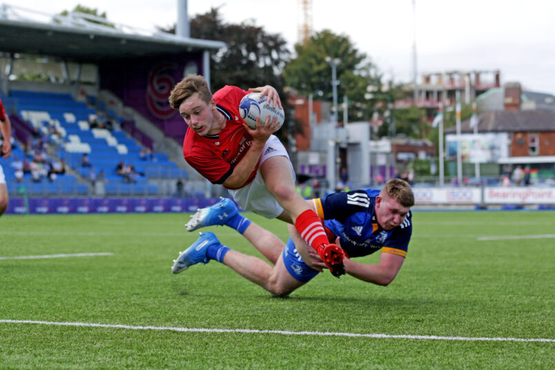 David Kelliher scores a try for the Munster Boys U18 Clubs team at the weekend.