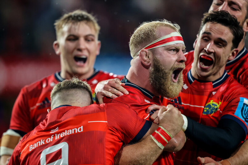 Jeremy Loughman celebrates with team-mates.