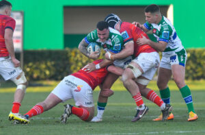 Marco Zanon is tackled.