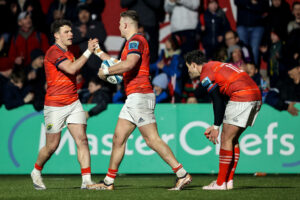 Shane Daly celebrates with Calvin Nash.