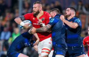 RG Snyman is tackled by Luke Crosbie.