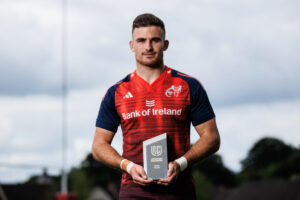 Shane Daly with his URC Ironman award ahead of training on Tuesday.