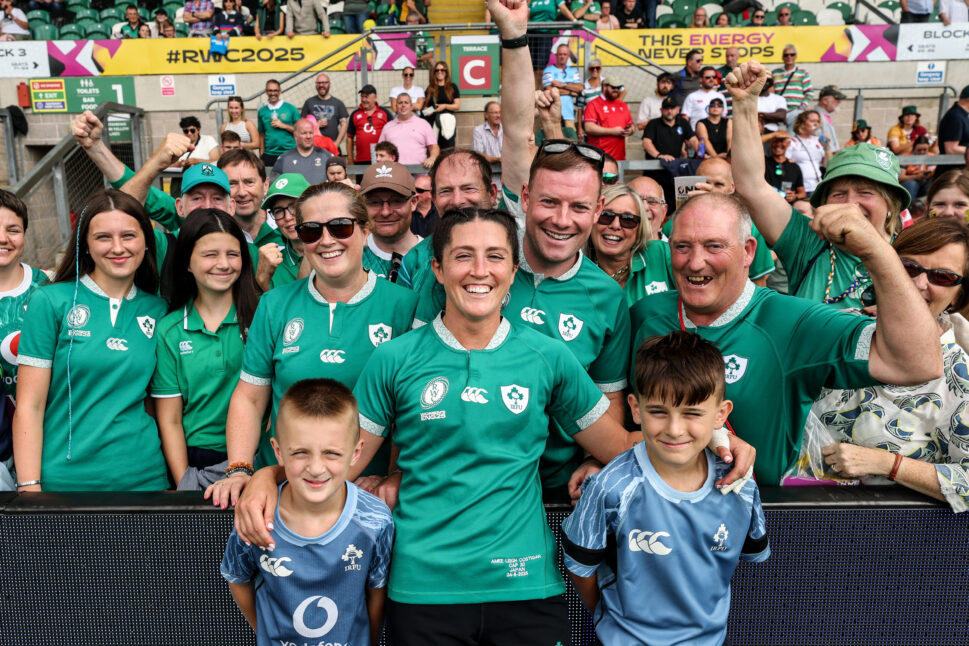 Amee-Leigh Costigan celebrates with her family and friends after the win over Japan.