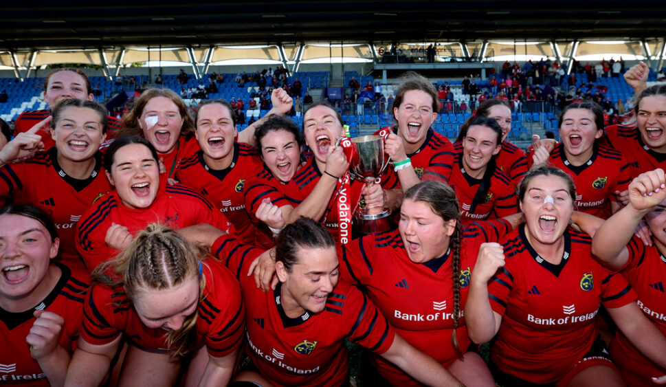 The Munster team celebrate their Interpro title triumph.