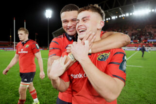 Shay McCarthy and Tony Butler celebrate after the game.