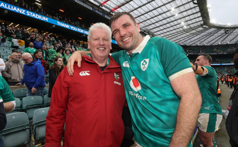 Tadhg Beirne with his father after the win in Twickenham last time out.