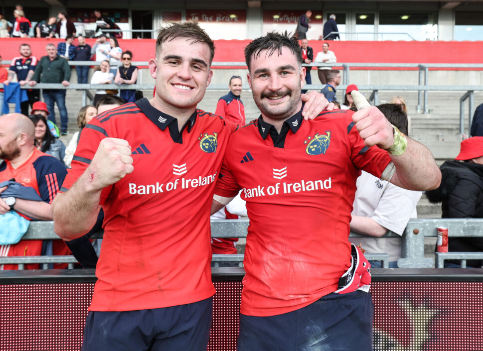 Alex Kendellen and John Hodnett celebrate after the win over Ulster.