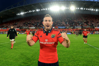 JJ Hanrahan celebrates after the win over Lions at Thomond Park.