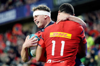 Tony Butler celebrates scoring against Argentina XV at Thomond Park.