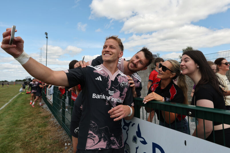 Mike Haley and Tom Ahern with supporters at Thurles RFC last week.