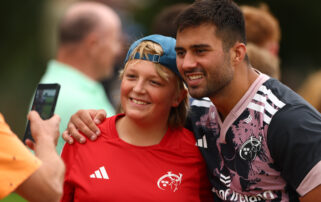 Dan Kelly with a supporter at Newcastle West RFC.