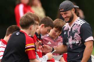 Alex Nankivell with supporters in Newcastle West RFC last week.