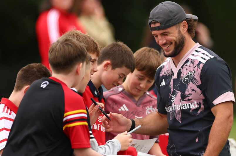 Alex Nankivell with supporters in Newcastle West RFC last week.