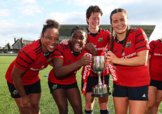 Grace Moore, Chisom Ugwueru and Caitriona Finn and Katie Corrigan celebrate with the Vodafone Women