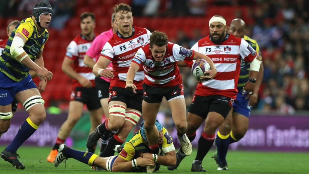 Bill Burns makes a run for Gloucester against Cardiff Blues in the Challenge Cup final in Bilbao