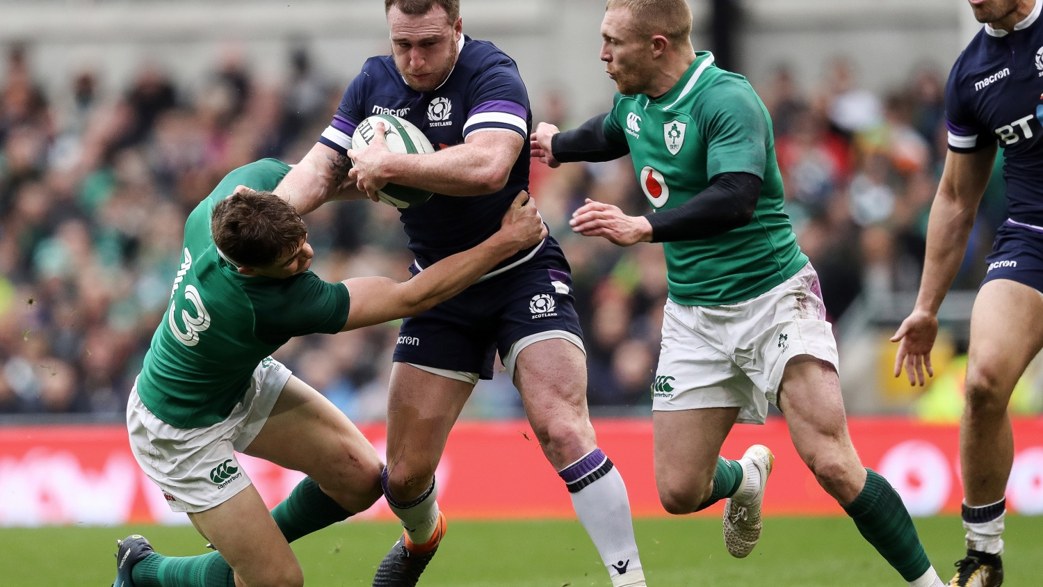Garry Ringrose and Keith Earls with Stuart Hogg 10/3/2018 Garry Ringrose and Keith Earls with Stuart Hogg 10/3/2018