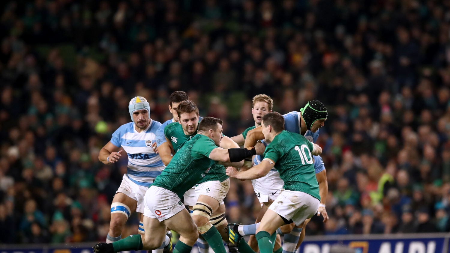 Matias Alemanno tackled by Iain Henderson, Cian Healy and Jonathan Sexton 10/11/2018 Matias Alemanno tackled by Iain Henderson, Cian Healy and Jonathan Sexton 10/11/2018