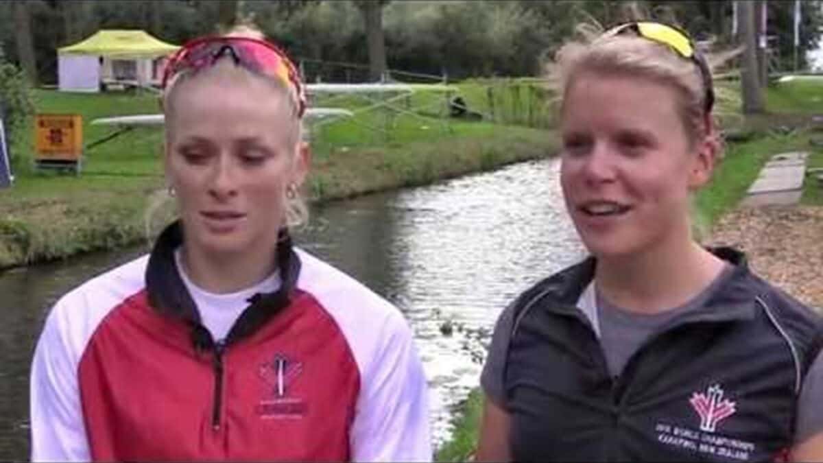 Brzozowicz and Nurse of Canada's women's eight talk rowing